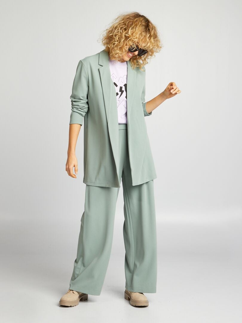 Broek met hoge taille en wijde pijpen - GROEN