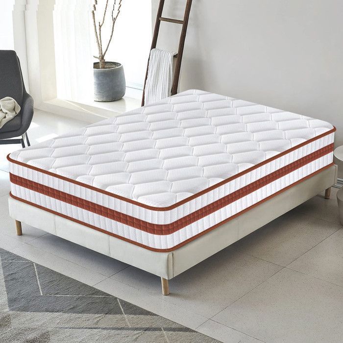 Colchón de 90x190 cm, híbrido de espuma de alta resiliencia y látex azul - 26 cm de grosor - Transpirable - Hipoalergénico - Firmeza media