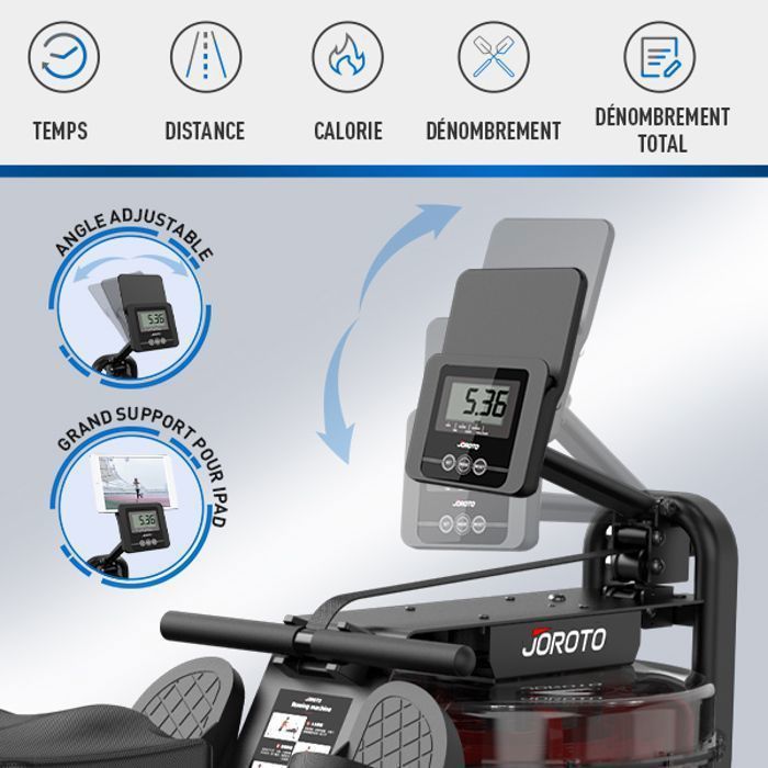 Vogatore ad acqua JOROTO MR23, serbatoio dell'acqua da 14 litri, 12 pale maggiorate con schermo LCD, supporto per telefono, Bluetooth e connessione app.