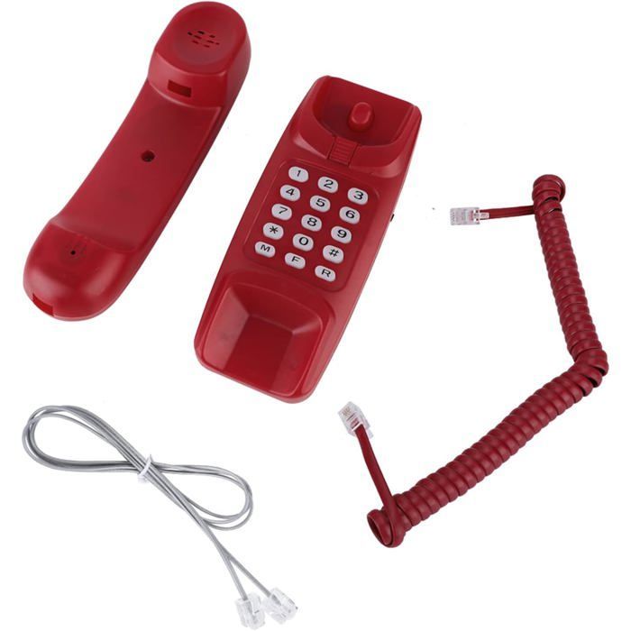 Telefone com fio de parede FEBEST - Vermelho - Rediscagem do último número - Função Flash - Função Mudo