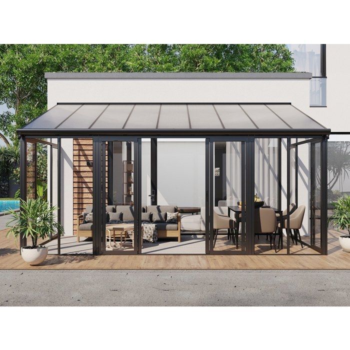 Terraza de aluminio y policarbonato con protección UV - 16 m² - antracita - MATHILDA