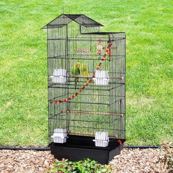 Cage oiseaux Métal Noir pour Perruche Perroquet Canari Calopsitte Conure Pinson