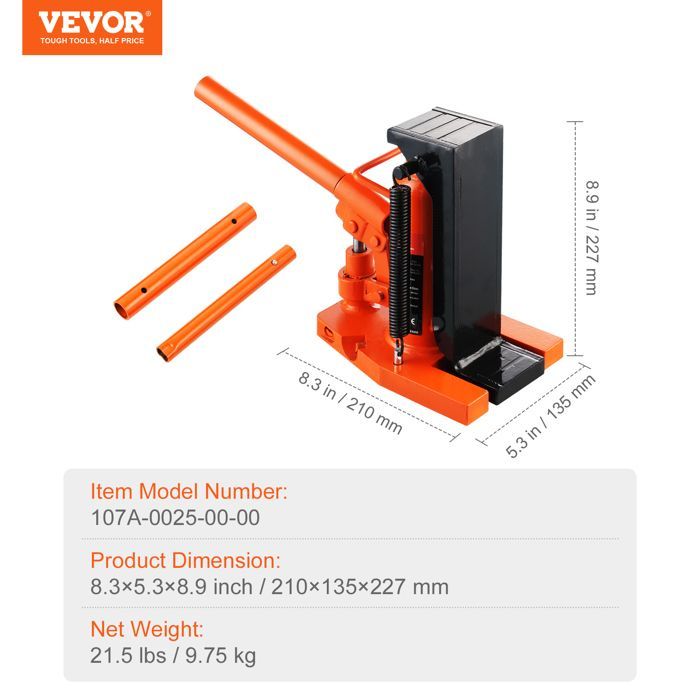 Gato hidráulico de pie VEVOR 2.5T - Gato para maquinaria con capacidad de elevación de 5T para maquinaria de alto nivel, uso industrial.