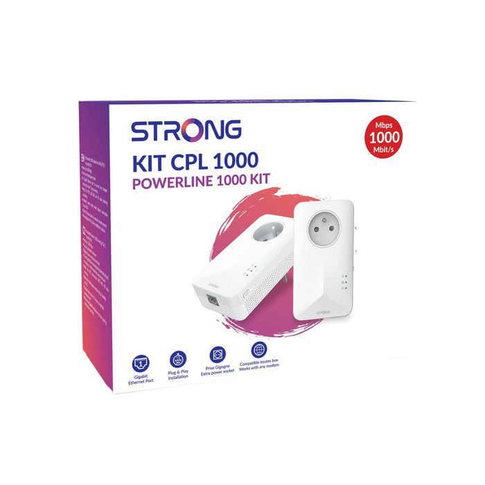 STRONG – 1000 Mbit/s Powerline-Kit – Kompatibel mit jeder Box/jedem Router – Gigabit-Port + gefilterte Steckdose – Plug & Play – Highspeed-Internet – 4K-Streaming