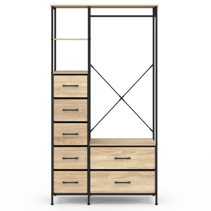 IDMARKET Dressing penderie + colonne L. 90 cm UTAH avec 1 étagère et 7 bacs en tissu bois et noir
