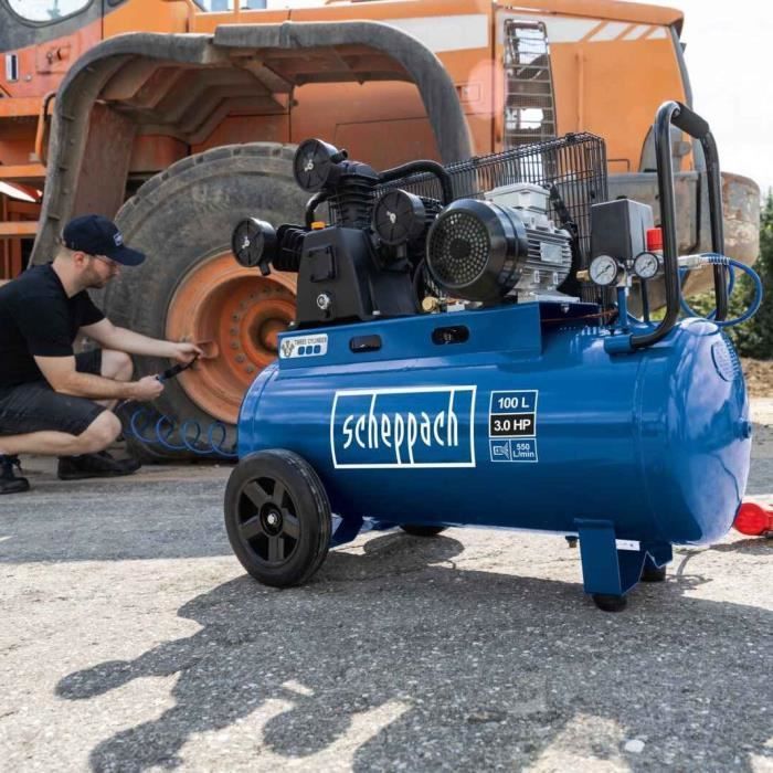 100-Liter-Kompressor mit Riemenantrieb – SCHEPPACH – HC550TC – 10 bar – 3 PS