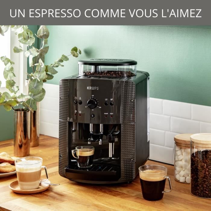 Macchina da caffè automatica KRUPS con macinacaffè integrato, montalatte, 2 tazze di espresso simultanee, pulizia automatica, colore grigio essenziale YY5149FD
