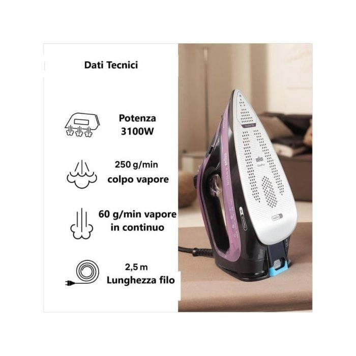 Plancha de vapor Braun SI9661VI 3100W ActiClean iCare FreeGlide 3D 330ml Violeta
