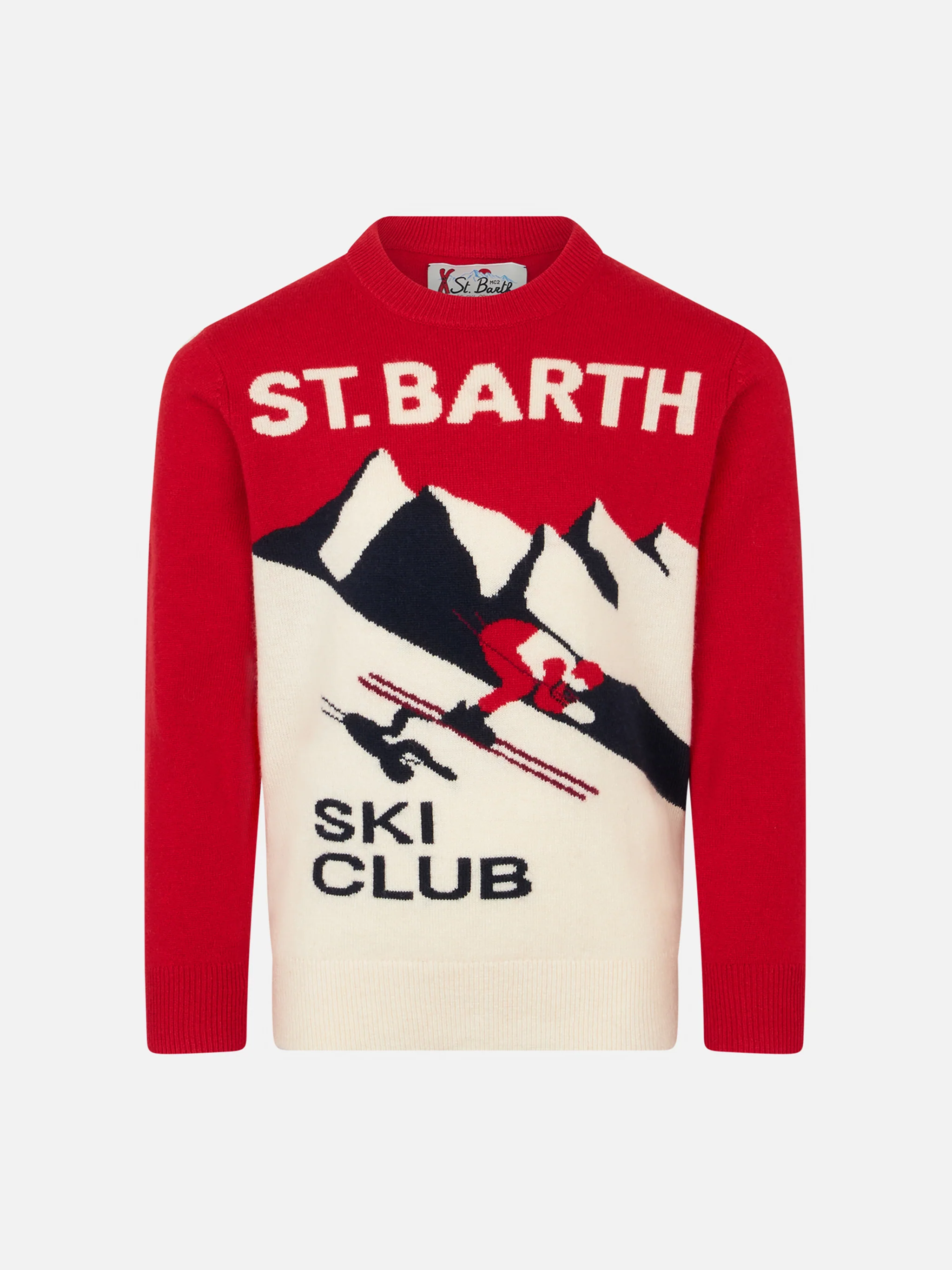 Maglione da bambino girocollo con stampa jacquard cartolina St. Barth