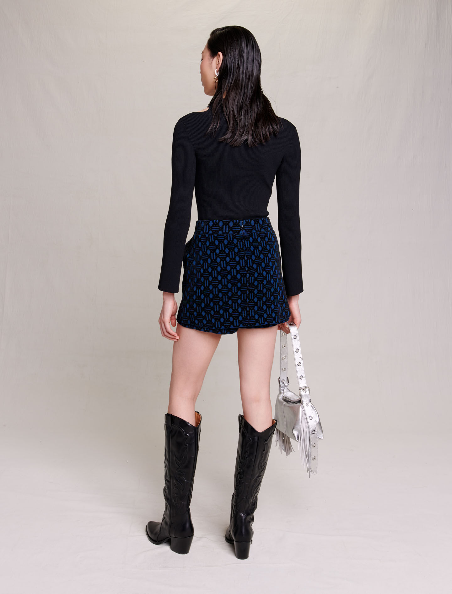 Jacquard fluwelen shorts - Blauw/zwart