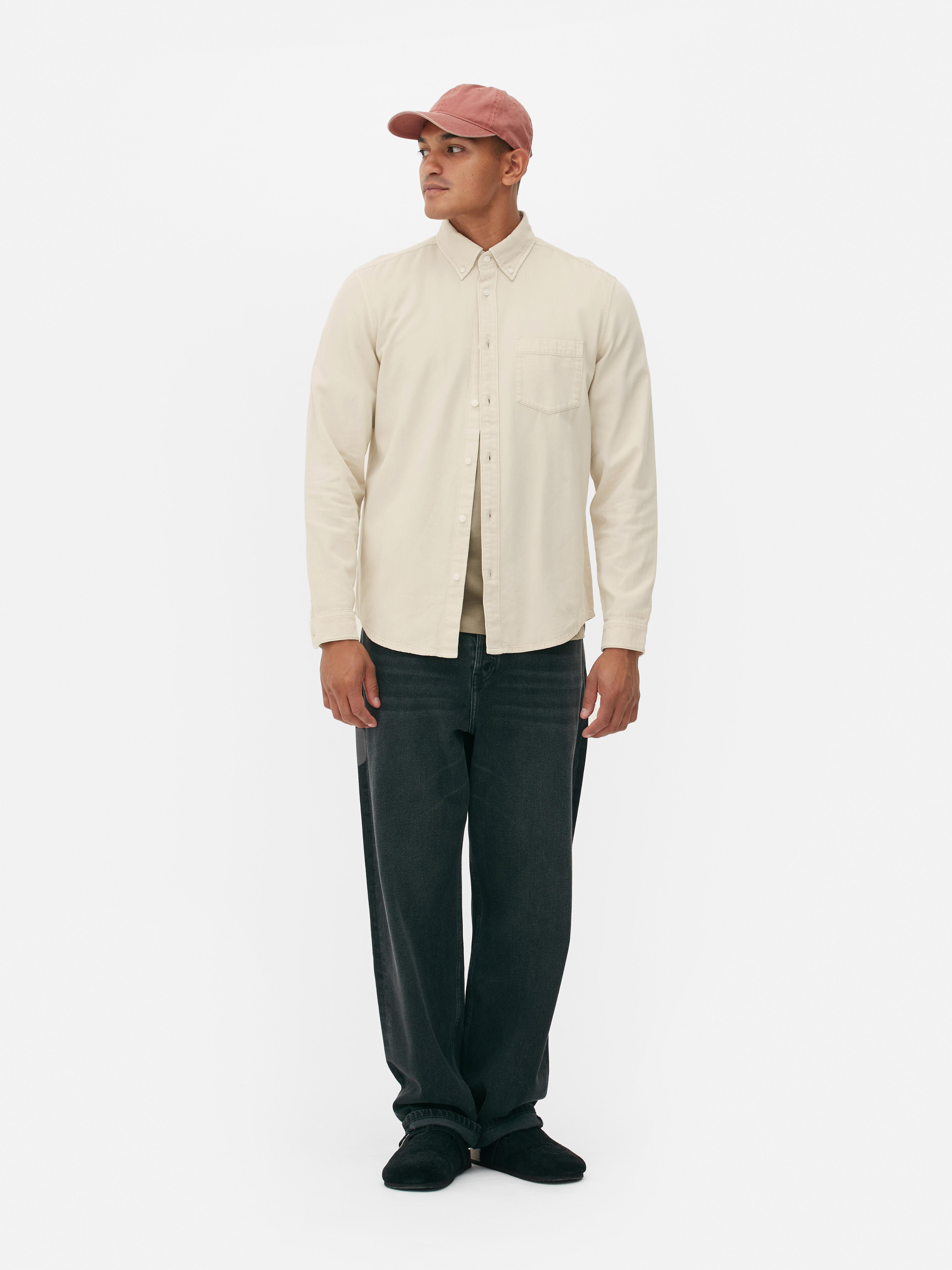 Cămașă cu mânecă lungă din bumbac twill Cămașă casual din bumbac twill cu mânecă lungă și închidere cu nasturi