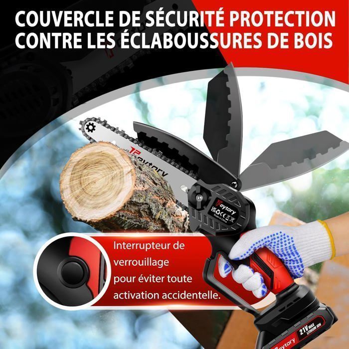 Tronçonneuse Électrique Sans Fil 6 Pouces, Mini Tronçonneuse à Batterie Feytory, Tronçonneuse à Une Main avec Batterie, Chaîne