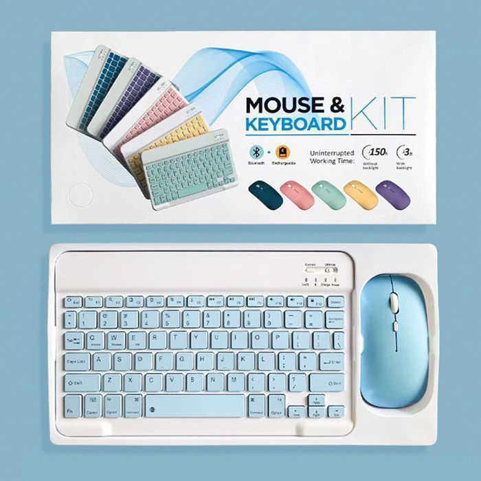 Ensemble Clavier Souris Bluetooth Sans Fil - Ultra Fin et Portable, Bleu, Ergonomique Compatible Téléphone Tablette PC Portable