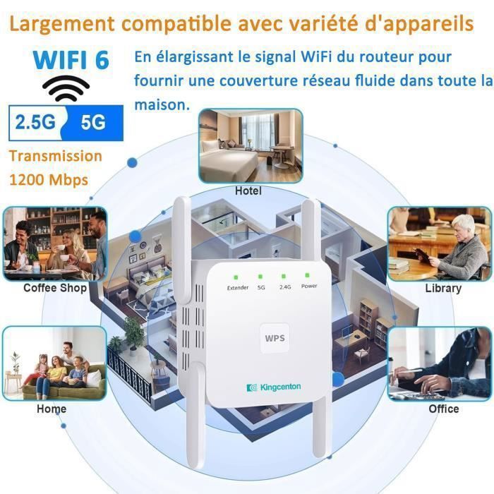 Repetidor Wi-Fi Kingcenton AC1200Mbps - C1208 - Banda Dupla 2,4 GHz/5,8 GHz - WPS
