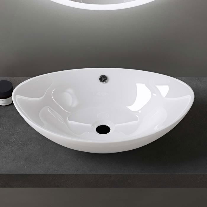 Lavabo de encimera blanco de 59 cm con lavamanos, Doporro Brussels818, 59x38x19cm
