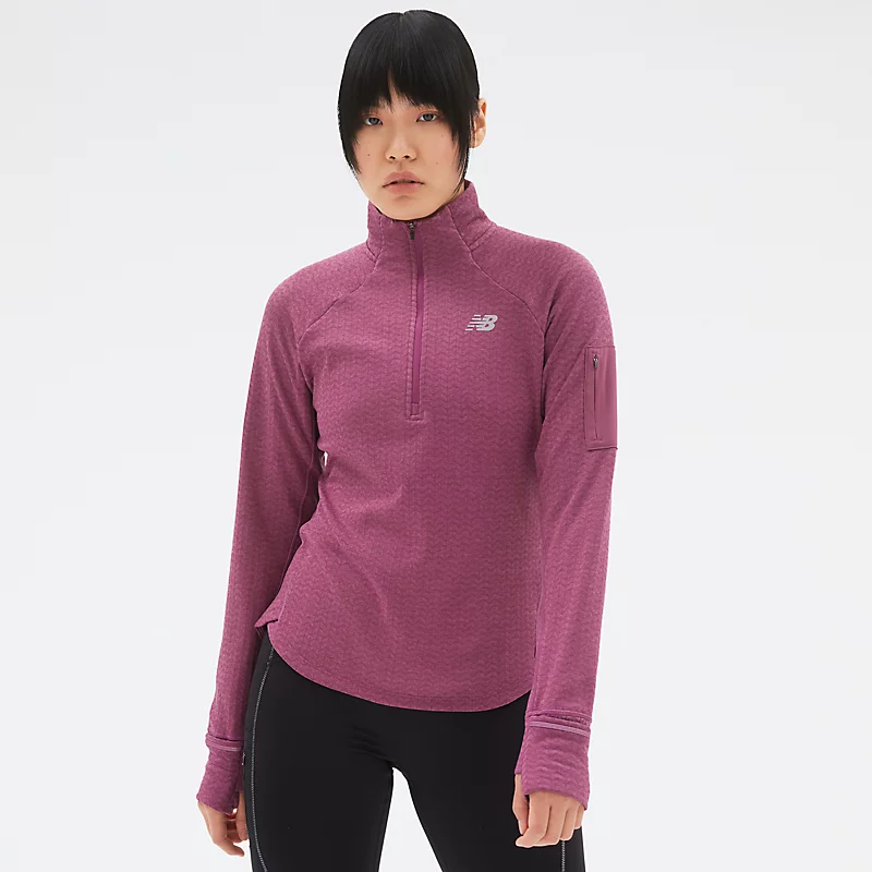 Hanorac cu fermoar pe jumătate NB Heat Grid pentru femei - Raisin Heather