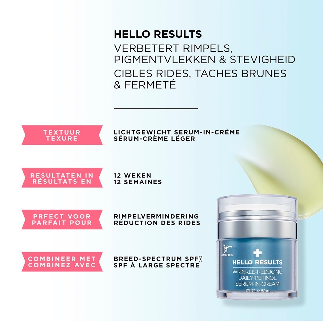IT Cosmetics njega protiv starenja Hello Results HELLO RESULTS™ Serum-krema s retinolom za smanjenje bora za svakodnevnu upotrebu – 50 ml