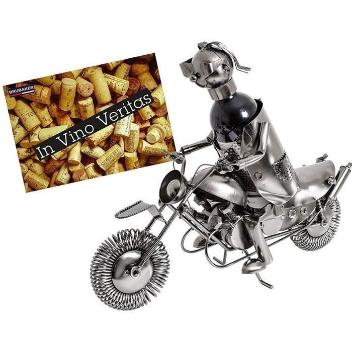 Soporte para botellas - HENRY BRUBAKER - Motociclista - Escultura de metal - Idea de regalo - 38 cm x 45 cm x 16 cm