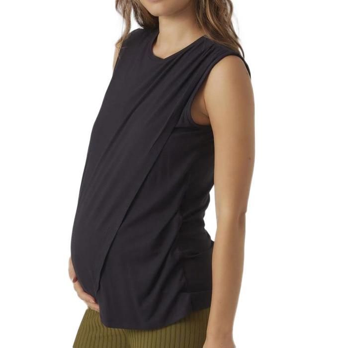 Camiseta de lactancia - MAMALICIOUS - Iris - Negra - 100% algodón - Abertura frontal