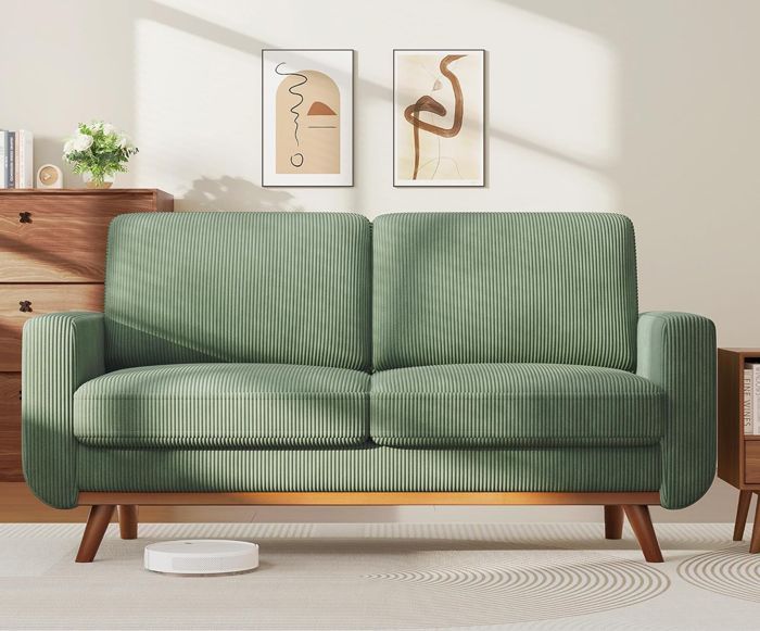 Canapé 2 Places en Velours Côtelé,172cm Canapé Fixe ,Style Scandinave Moderne pour Salon,Appartement,Petit Espace 172x76x88cm Vert