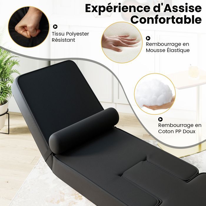 Opklapbare vloerstoel - RELAX4LIFE - Verstelbare rugleuning in 5 standen - Cilindervormig kussen - Zwart