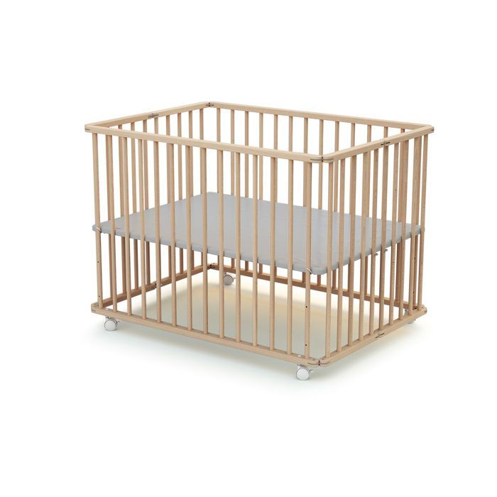 WEBABY - Parc bébé pliant en bois 70 x 100 cm CALI  Hêtre Brut - 70x100