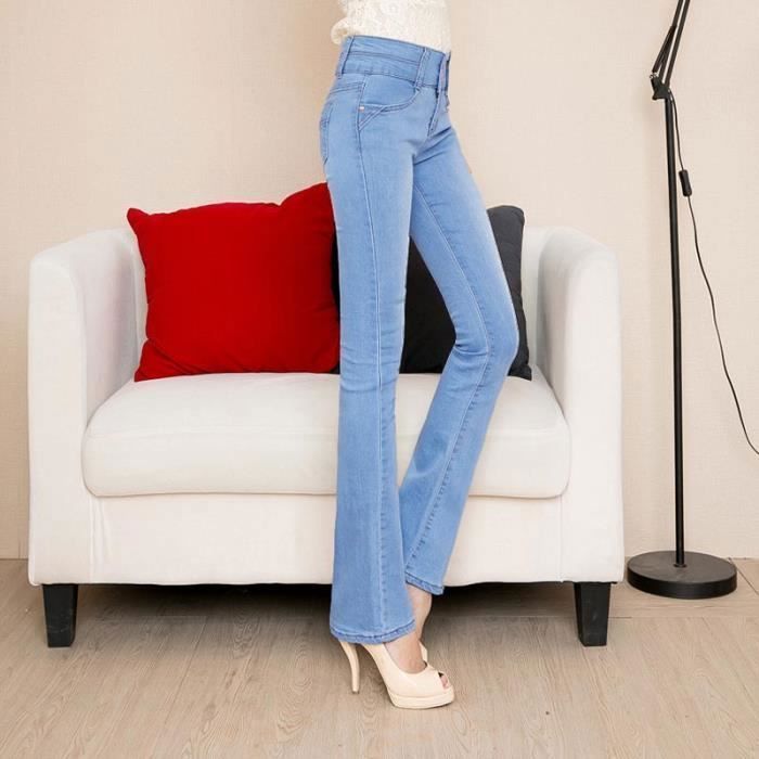 Jeans da donna - INSFITY - Vita alta, svasati, slim, bootcut, elasticizzati - Azzurro chiaro