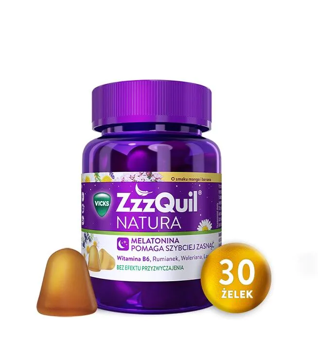 Zzzquil Natura Smak Mango i Banan, Suplement diety poprawiający jakość snu, Żelki