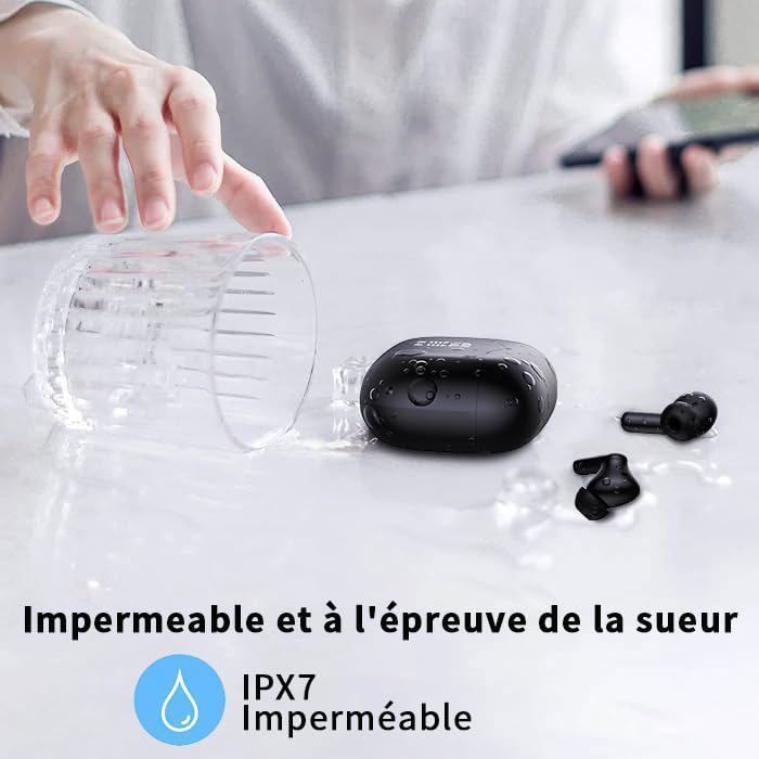 Auriculares inalámbricos Bluetooth 5.4, estéreo HiFi con micrófono con cancelación de ruido, 40 horas de autonomía, pantalla LED, resistencia al agua IP7 - Negro