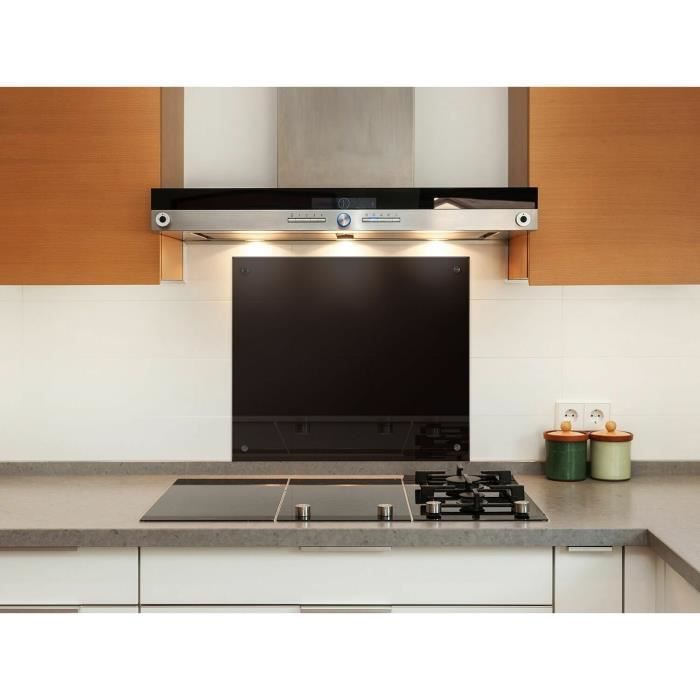 BC-elec - AKG06-7051 Protector antisalpicaduras de cocina de vidrio negro brillante de 70x50cm, vidrio de seguridad templado de 6 mm, protector antisalpicaduras para campana extractora