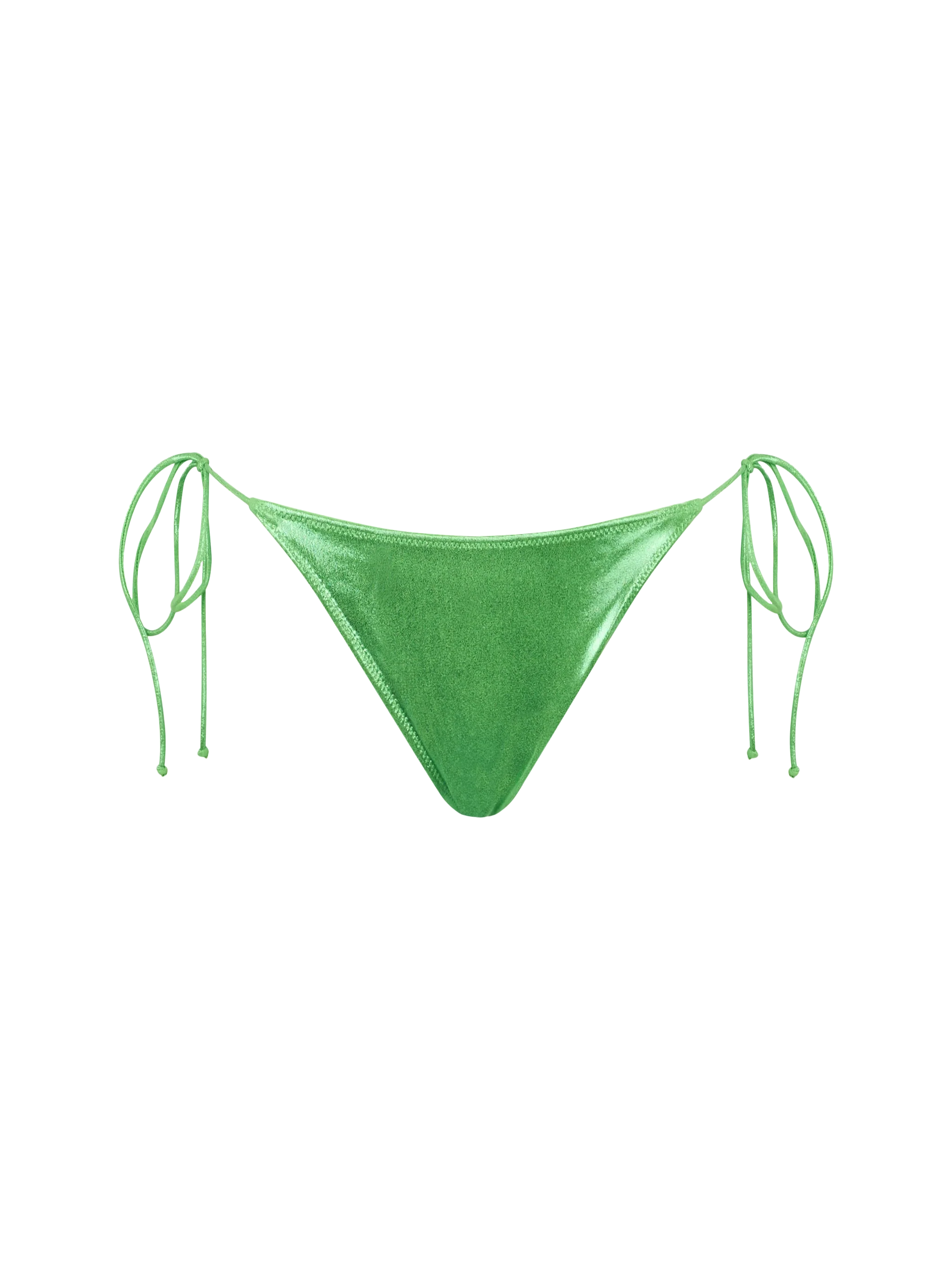 Groene dameszwembroek van folie met strikjes aan de zijkant