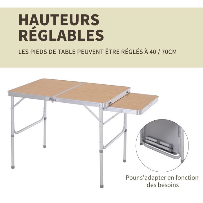 Outsunny - foldable table - Aluminum - 90x60x70cm - Beige