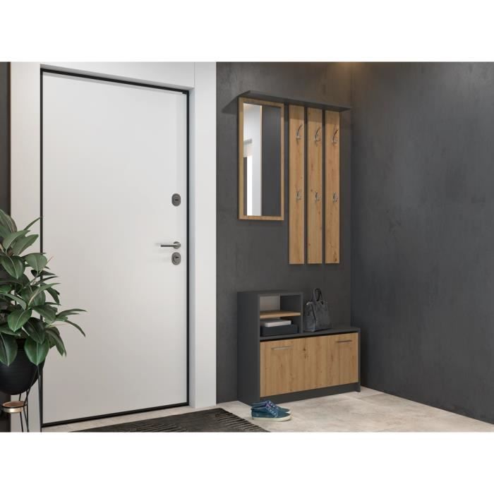 VITTORIA - Entryway coat rack - Wall-mounted coat rack + mirror + shoe storage - 180x85x24 - Entryway furniture