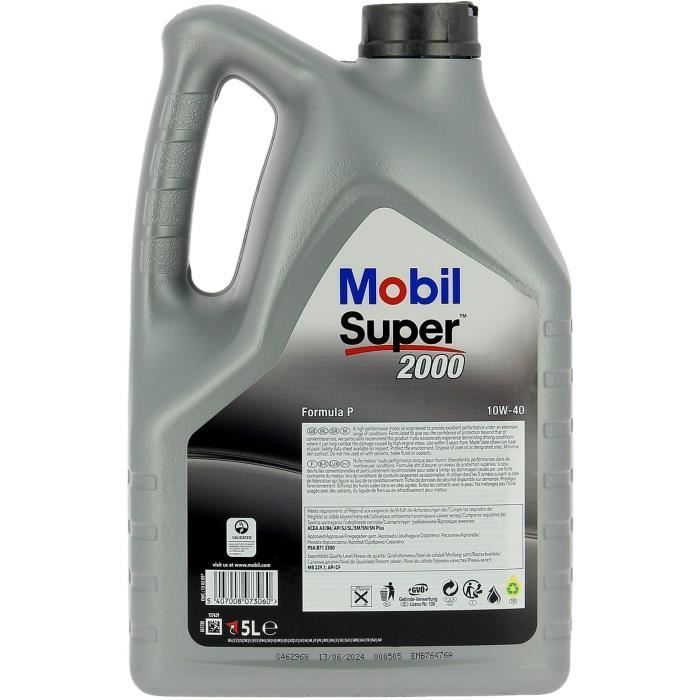 Olio motore sintetico 10W-40 - MOBIL - Super 2000 X1 - Formula-P - lattina da 5 litri - ad alte prestazioni anti-inquinamento