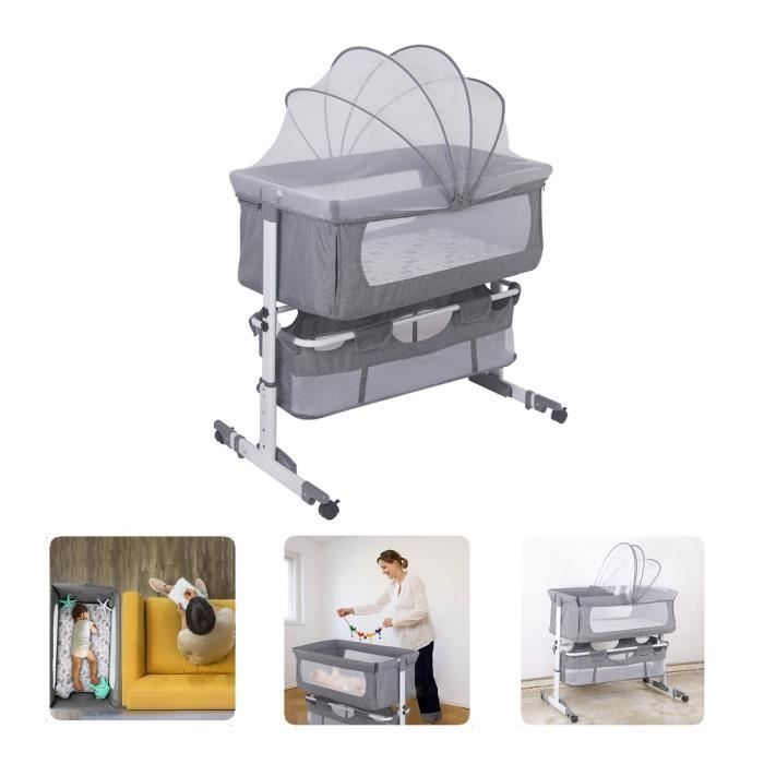 Berceau multifonctionnel 92 * 58 * 70-87cm - Yagewa - Lit Cododo pour Bébé 0-3 ans - Avec Matelas Moustiquaire