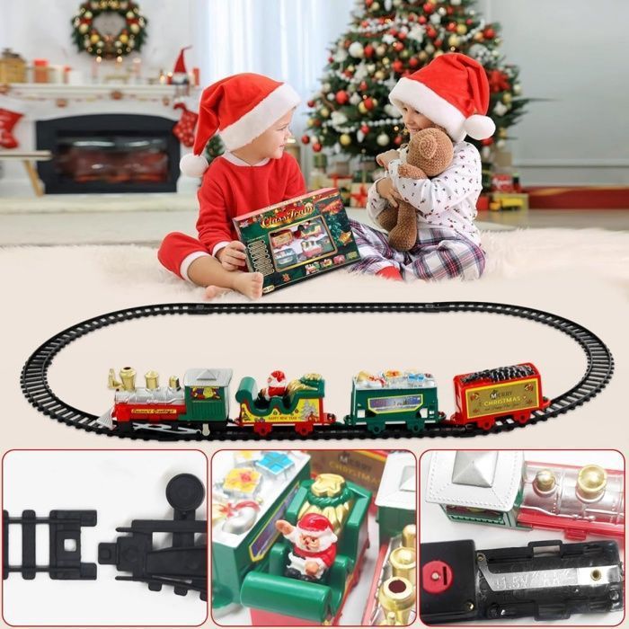 Tren eléctrico navideño, tren infantil con vías para niños y niñas.