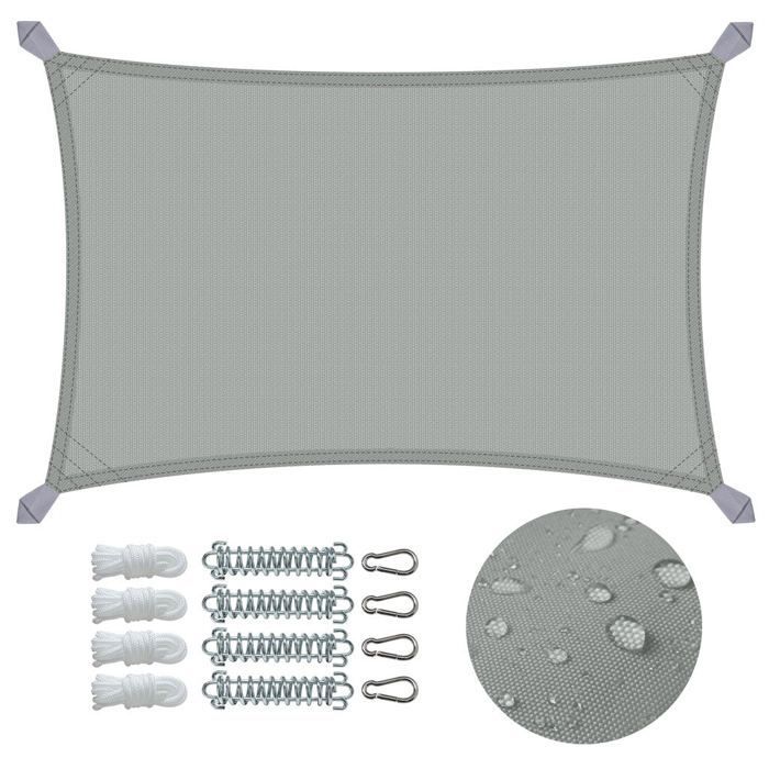 Vela de sombra rectangular impermeable de poliéster VOUNOT® con kit de montaje, 3x2 m, color gris.