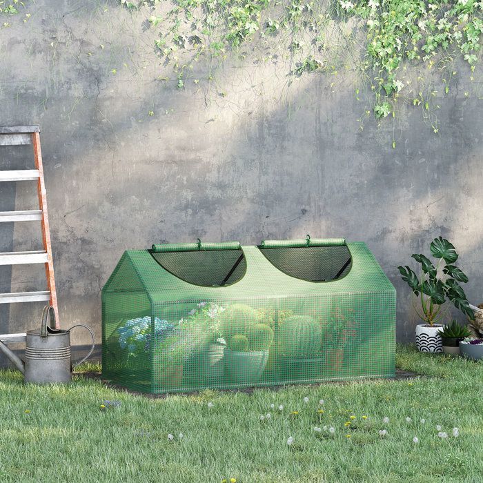 Gartengewächshaus – Outsunny – 2 Fenster – hochdichte PE-Folie (140 g/m²) – Stahlrahmen – 120 x 60 x 60 cm – dunkelgrün