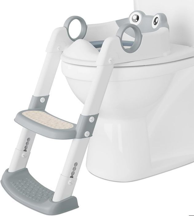 Asiento de inodoro plegable y ajustable para bebés, con escalones anchos y cómodo - GRIS