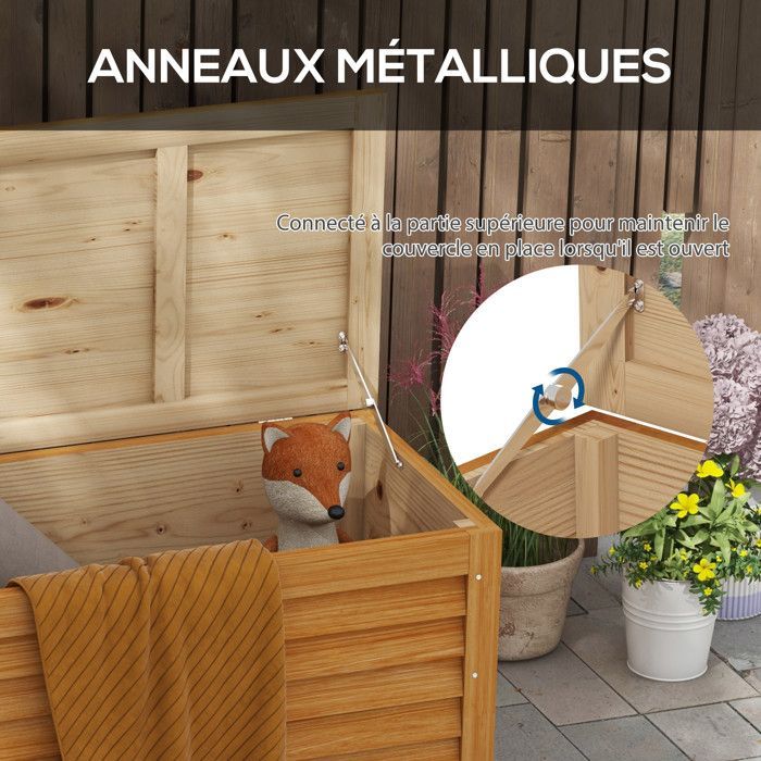 Coffre de rangement - Outsunny - extérieur jardin 176 L avec poignée stockage bois - bois - 130x50x45cm - naturel