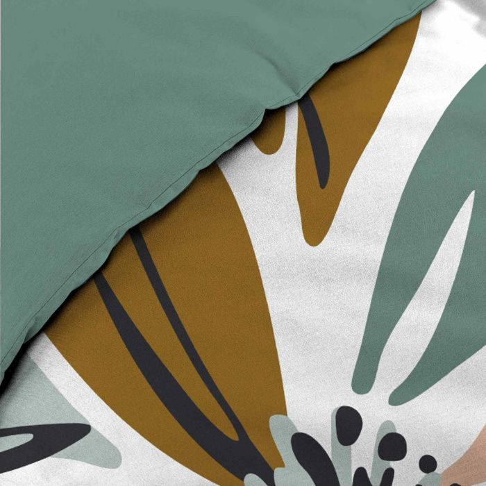 Housse de couette 240 x 220 cm OCTAVIA - 100% coton 42 fils + 2 taies - motif floral vert réversible