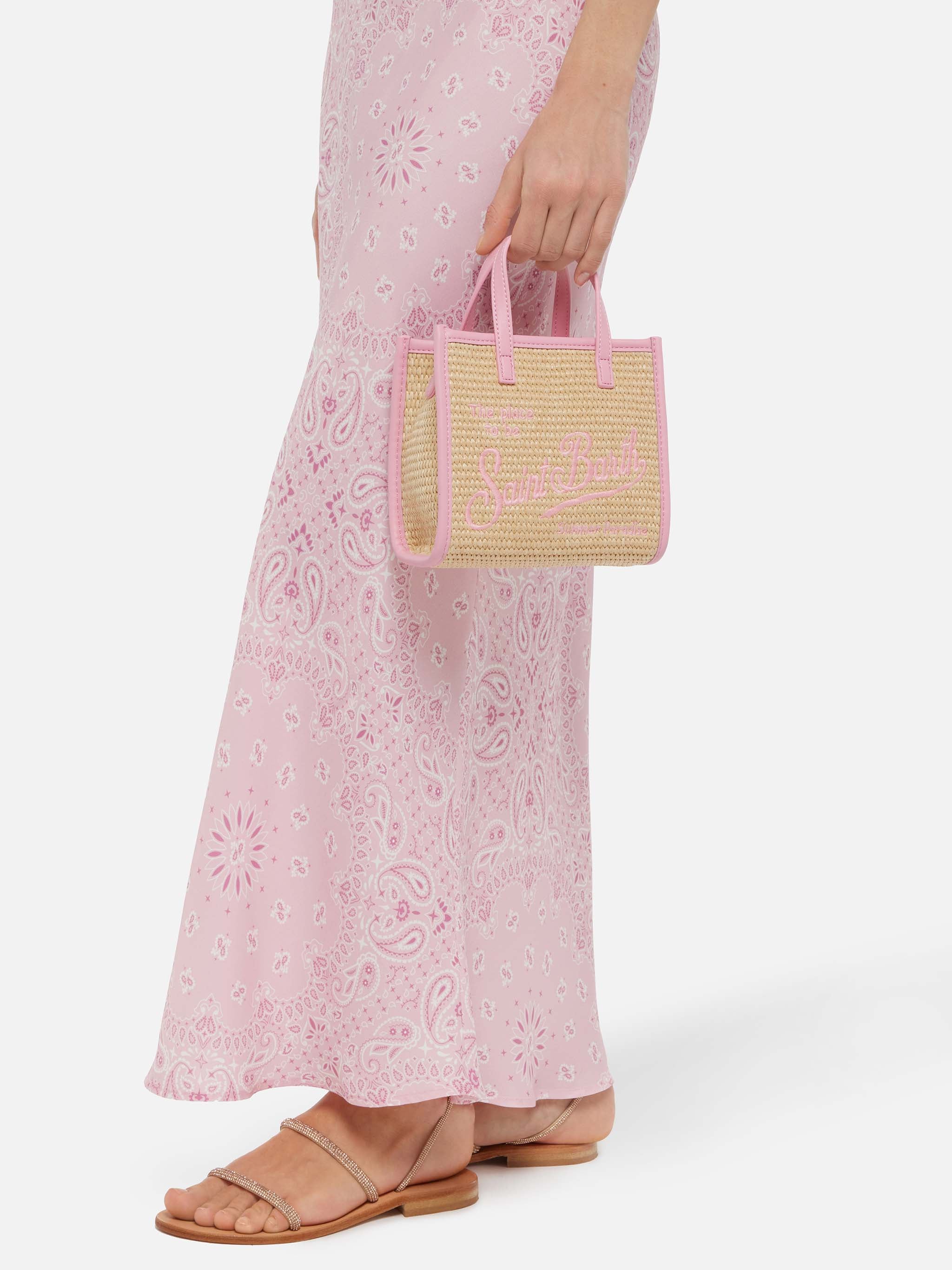Vivian Mini beige handtas met stro-effect