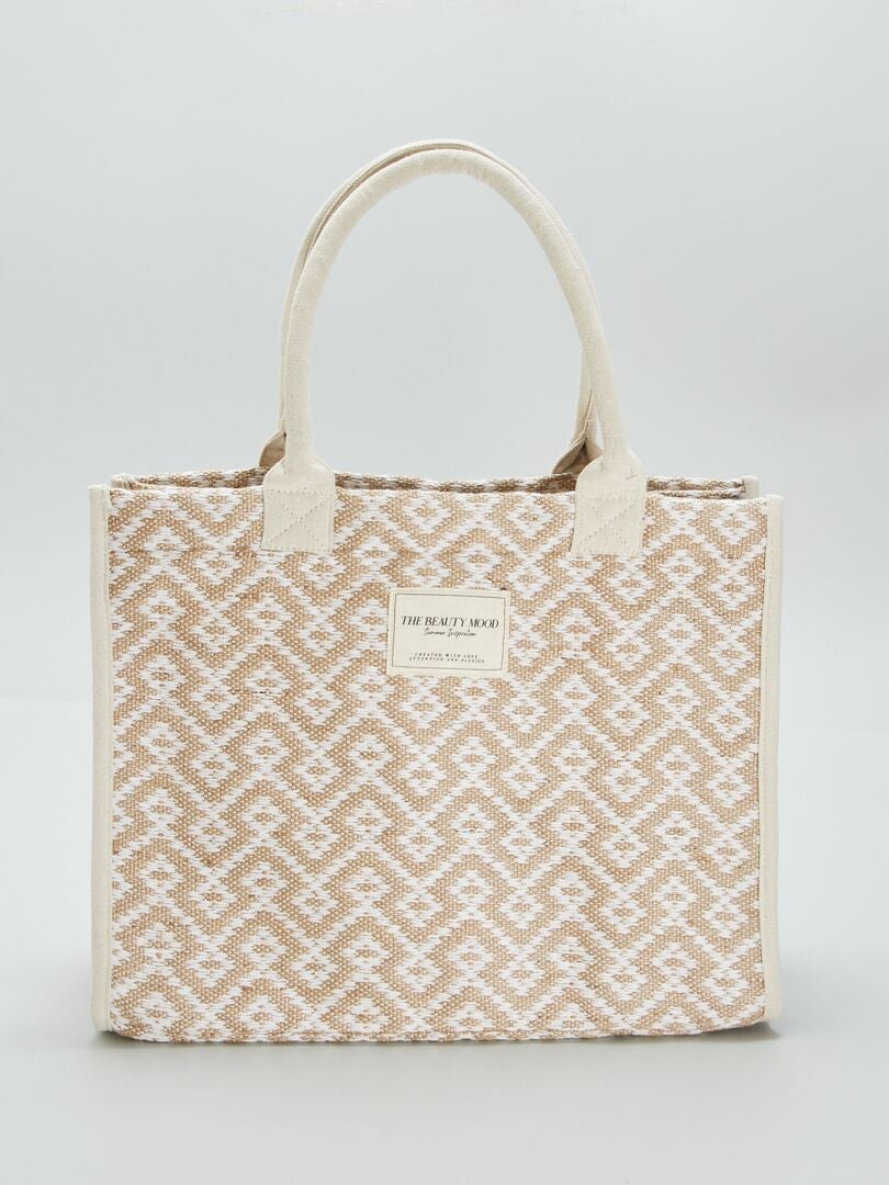 Boodschappentas met print - beige