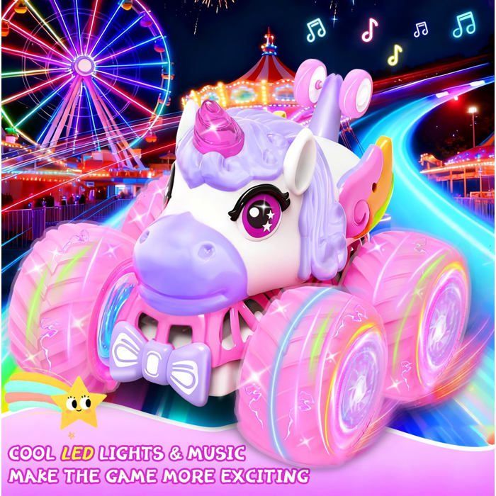 Remote Control Car - KCVV - Unicorn 2.4GHz - 360° Stunt - LED Lights and Music - Light-Up Tires