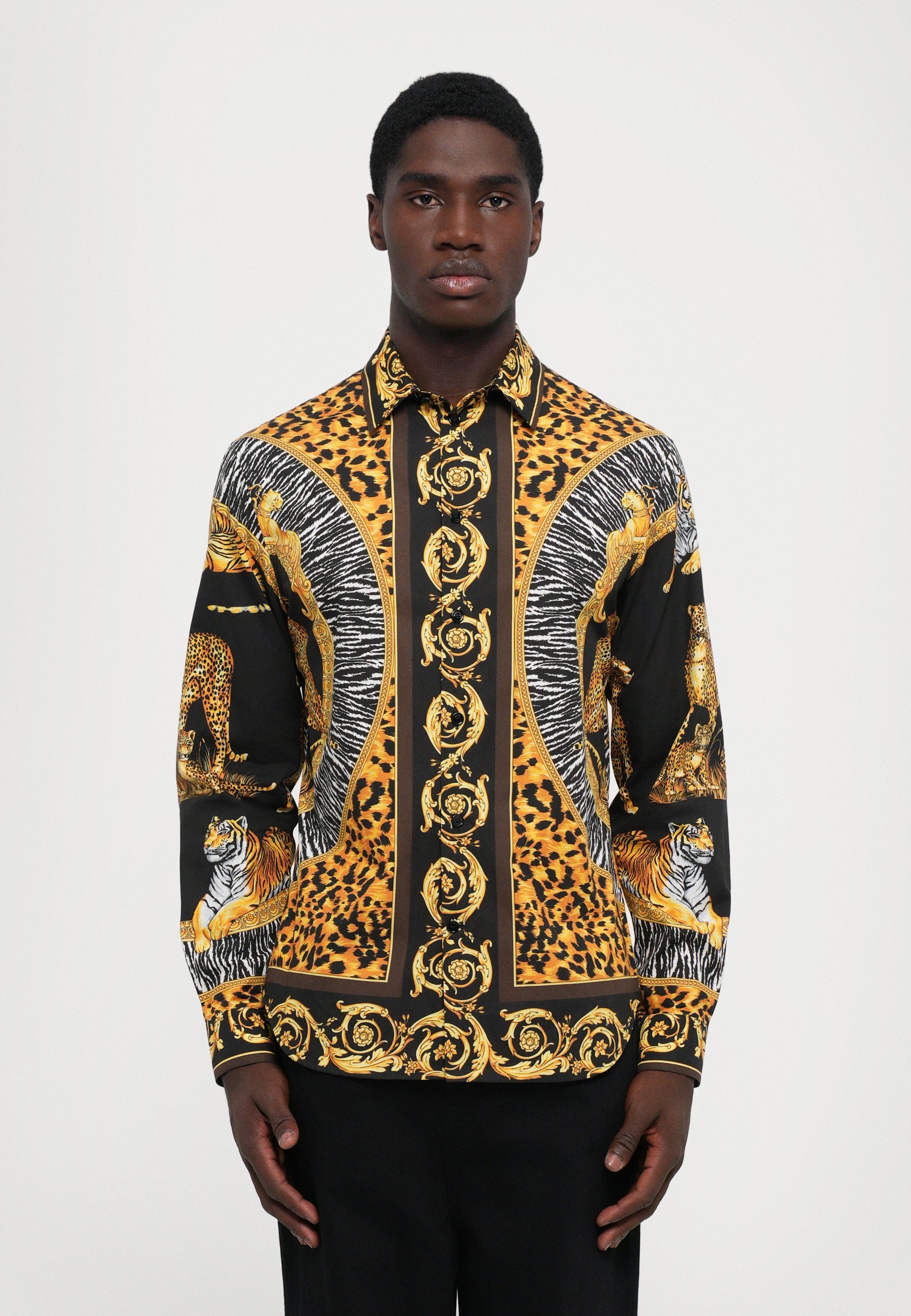 Versace INFORMAL SHIRT MET PRINT VAN WILDE KATTEN - Shirt - donker antraciet/donker noisette