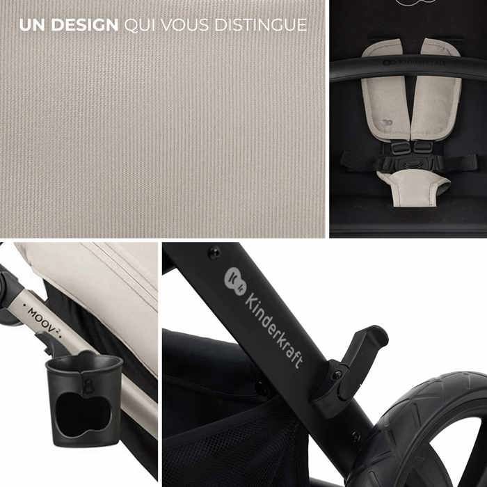 Passeggino multifunzionale Kinderkraft MOOV2 3 in 1, dalla nascita fino a 27 kg, seduta 2 in 1, ruote gonfiabili, facile da piegare, grigio.