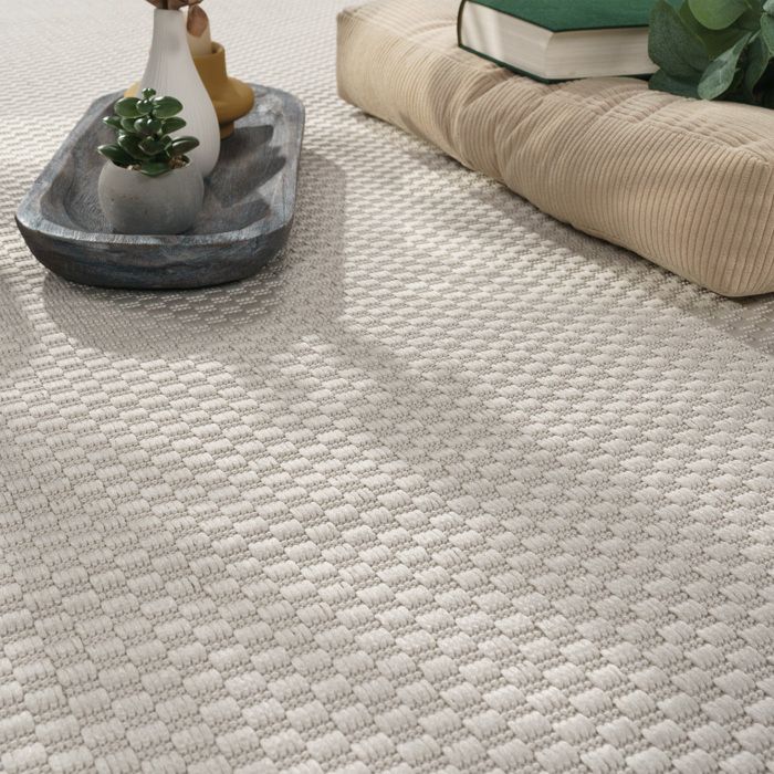 Alfombra de exterior Paco Home para balcón, terraza o cocina, lisa, con estampado moteado, color blanco roto, 200 cm x 200 cm.