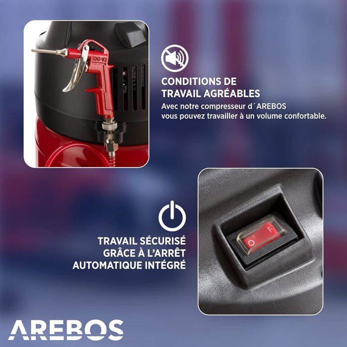 AREBOS Compresseur d'air | avec kit d'accessoires 13 pièces | mobil | Sans huile | Arrêt automatique | Capacité 50 l