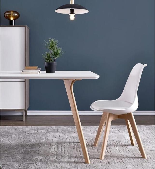 Lot de 4 chaises - Blanc - Scandinave - Pieds bois - Lot de 4 chaises style scandinave Catherina