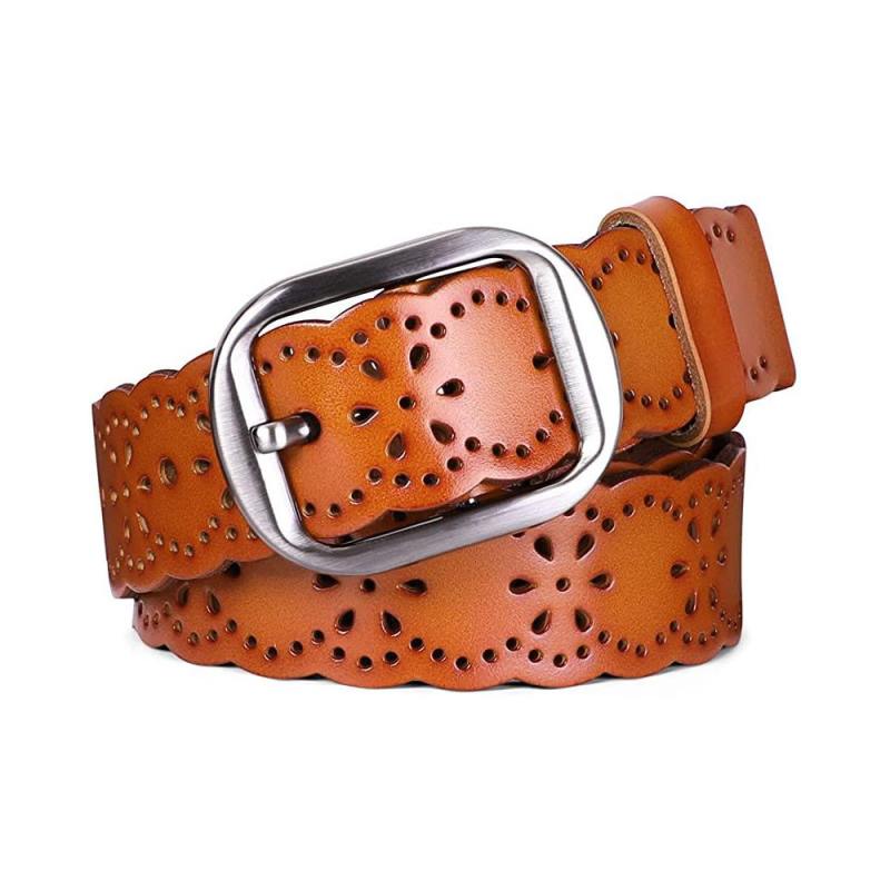 Ceinture en cuir ajourée à motif floral pour femme, idéale pour jeans et pantalons. Ceinture large pour femme.